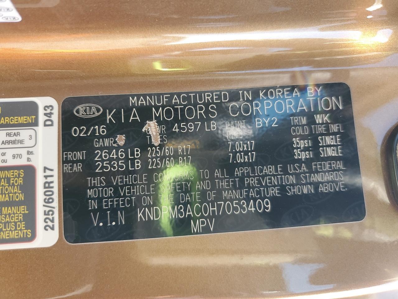 2017 Kia Sportage Lx VIN: KNDPM3AC0H7053409 Lot: 84056625