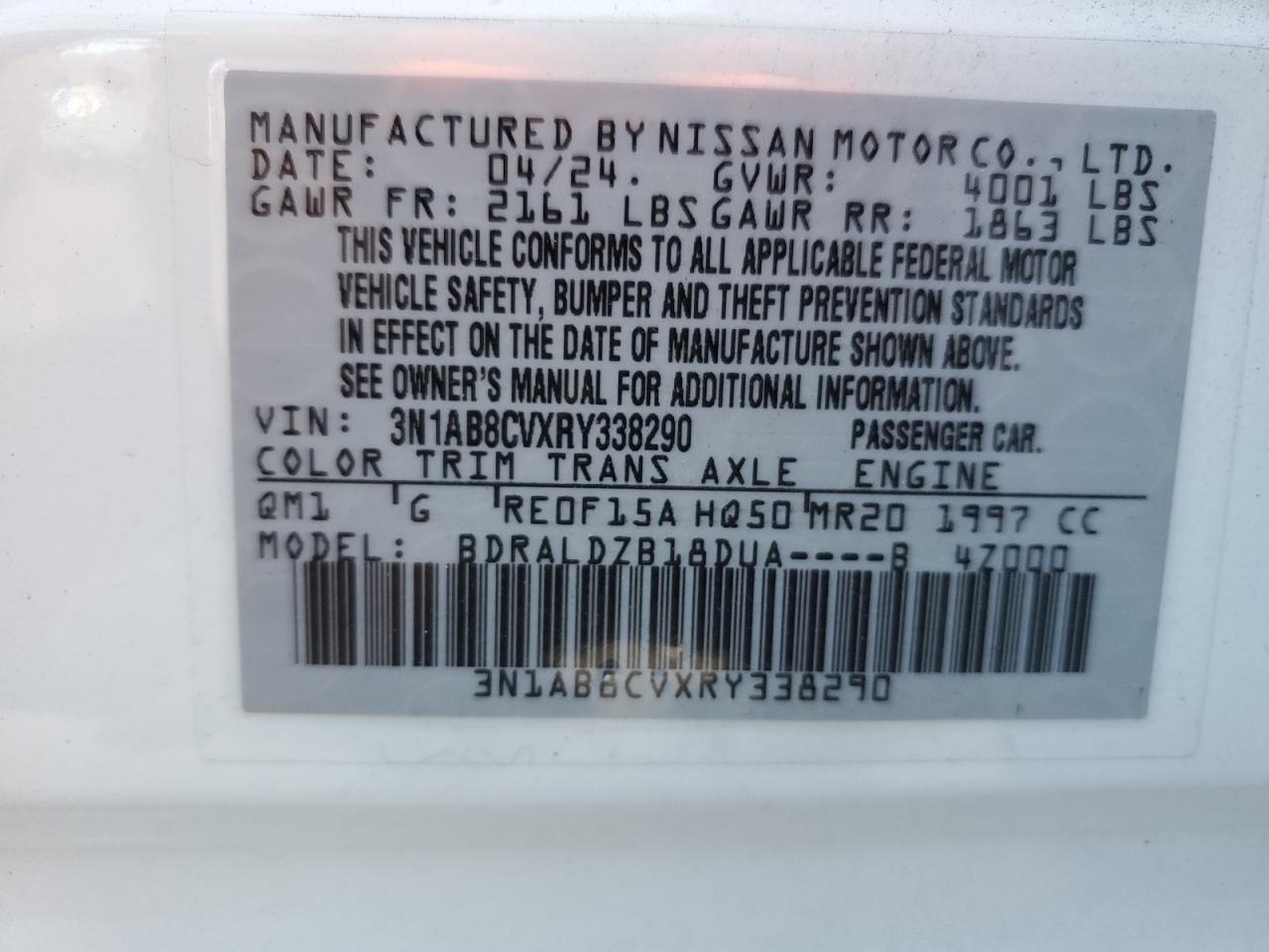 2024 Nissan Sentra Sv VIN: 3N1AB8CVXRY338290 Lot: 81560535