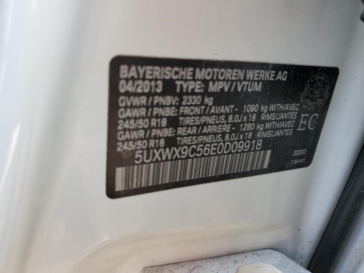 2014 BMW X3 xDrive28I VIN: 5UXWX9C56E0D09918 Lot: 70353985