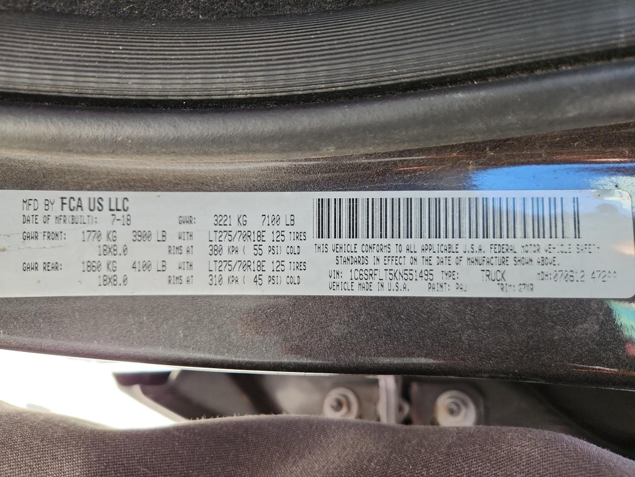 2019 Ram 1500 Rebel VIN: 1C6SRFLT5KN551495 Lot: 84756725