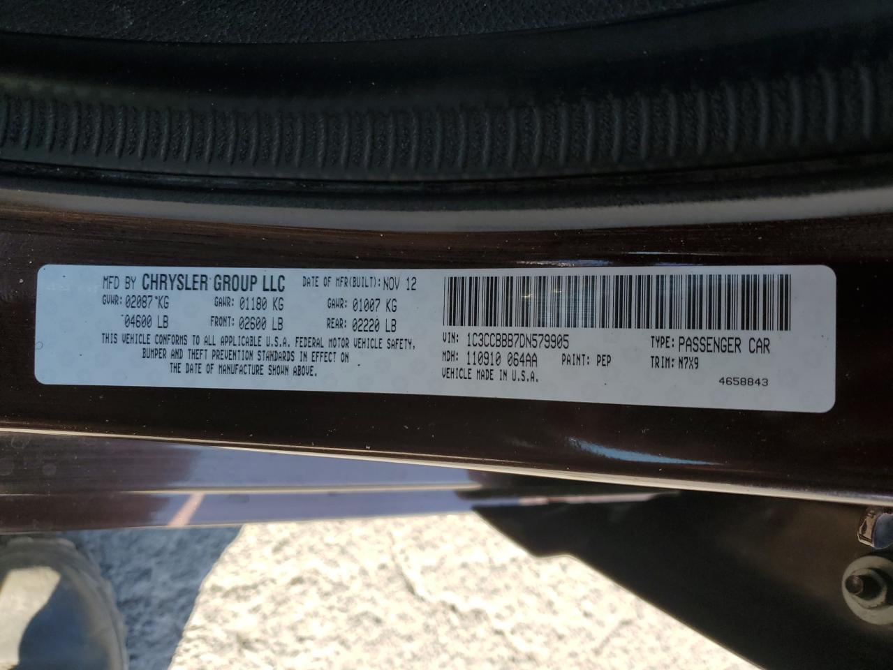 2013 Chrysler 200 Touring VIN: 1C3CCBBB7DN579905 Lot: 71445825