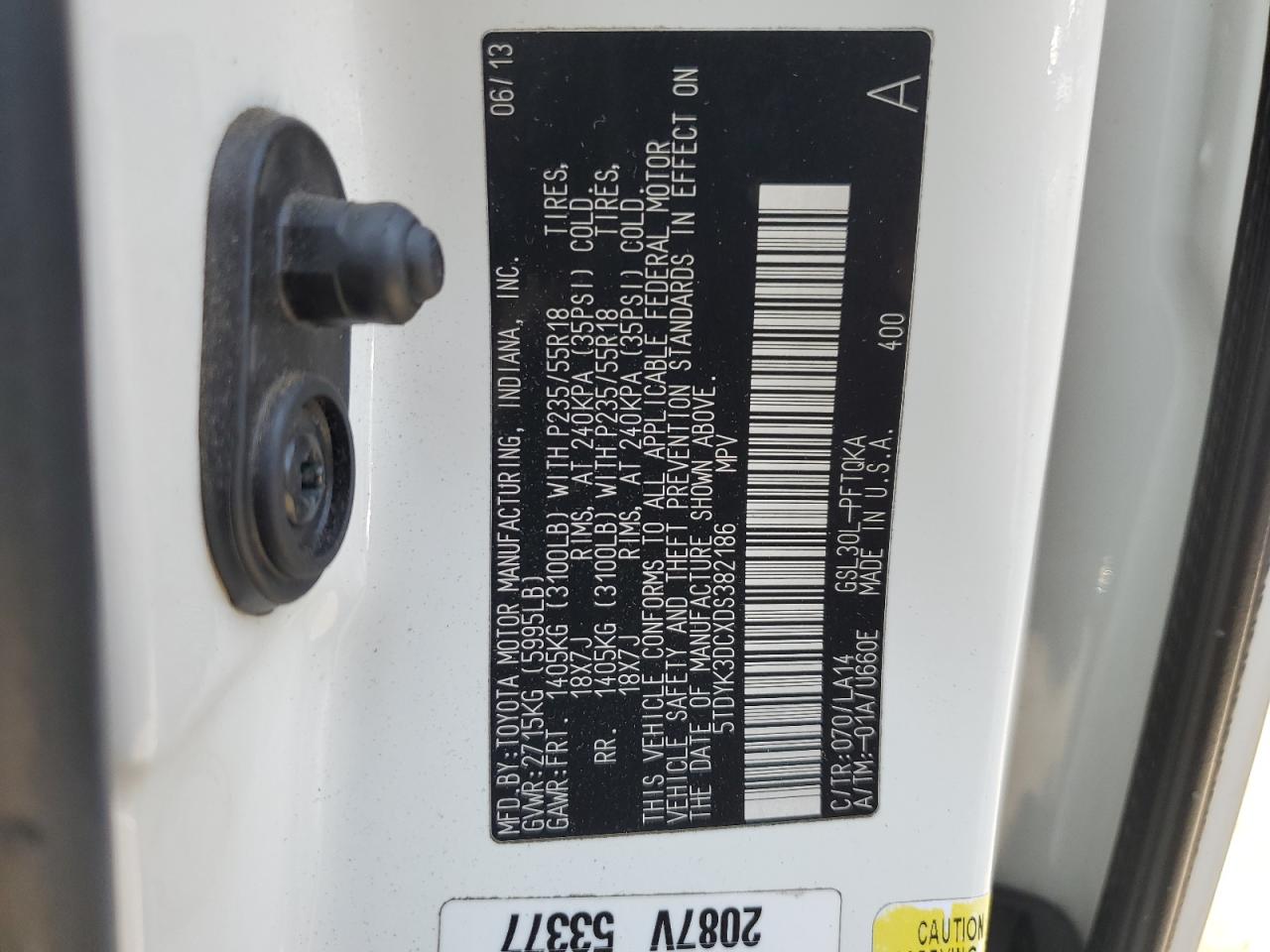 2013 Toyota Sienna Xle VIN: 5TDYK3DCXDS382186 Lot: 81918395