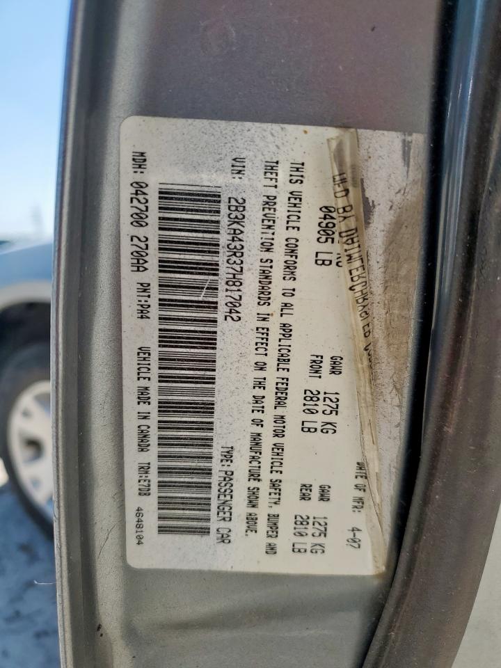 2007 Dodge Charger Se VIN: 2B3KA43R37H817042 Lot: 71345455