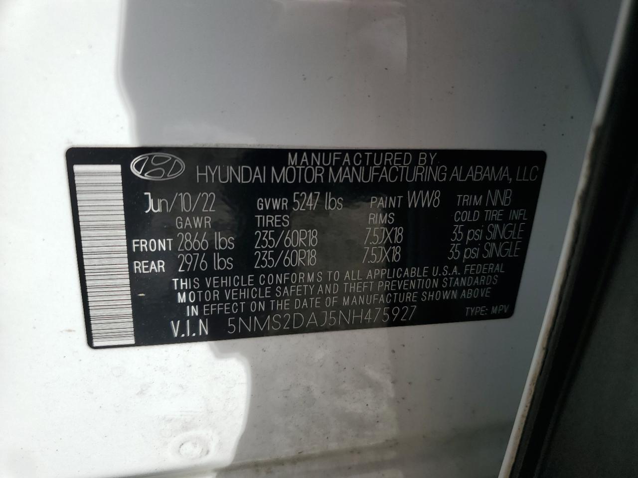 2022 Hyundai Santa Fe Sel VIN: 5NMS2DAJ5NH475927 Lot: 71890045