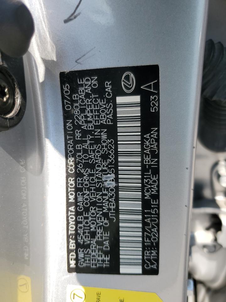 2005 Lexus Es 330 VIN: JTHBA30G555136623 Lot: 80608725