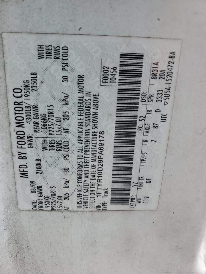 2009 Ford Ranger VIN: 1FTYR10D29PA69178 Lot: 80124845