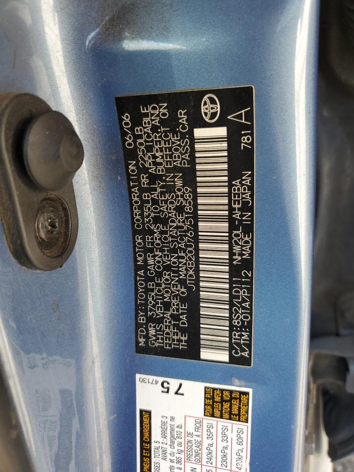 2006 Toyota Prius VIN: JTDKB20U767518589 Lot: 70783975
