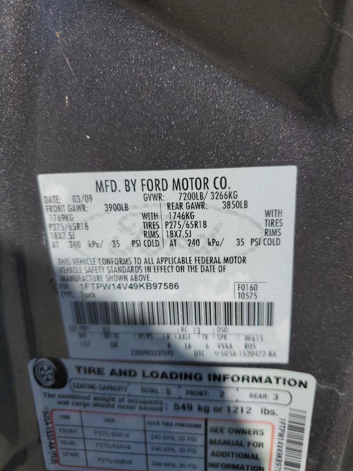 2009 Ford F150 Supercrew VIN: 1FTPW14V49KB97586 Lot: 81350635