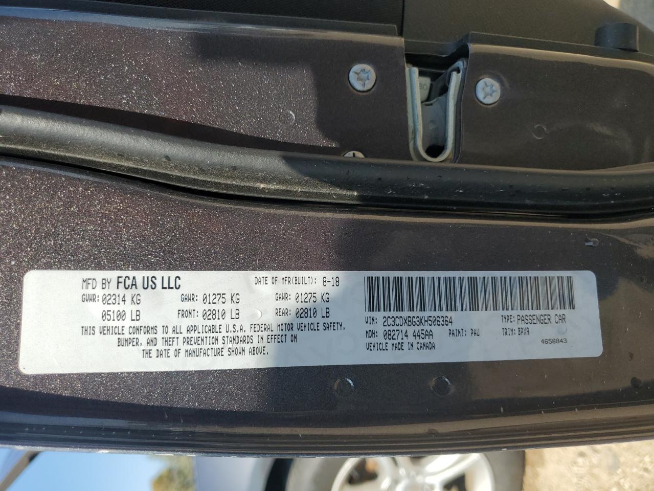 2019 Dodge Charger Sxt VIN: 2C3CDXBG3KH506364 Lot: 80157525