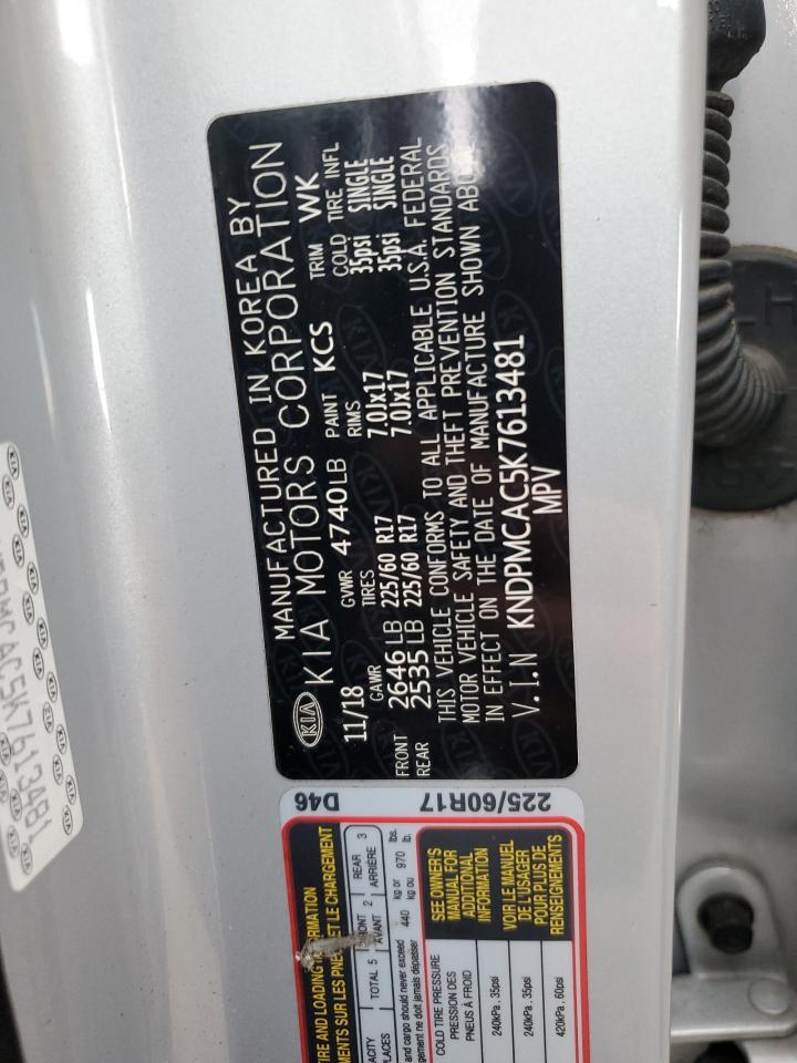 2019 Kia Sportage VIN: KNDPMCAC5K7613481 Lot: 71903135