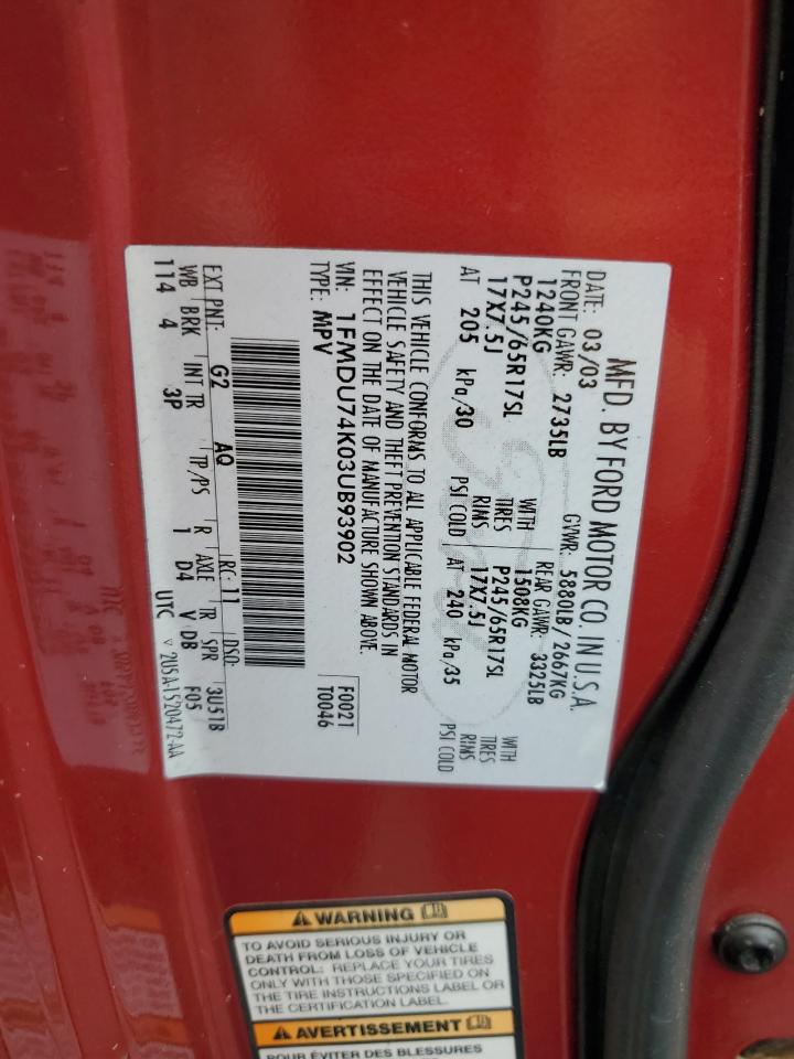 2003 Ford Explorer Eddie Bauer VIN: 1FMDU74K03UB93902 Lot: 82048625