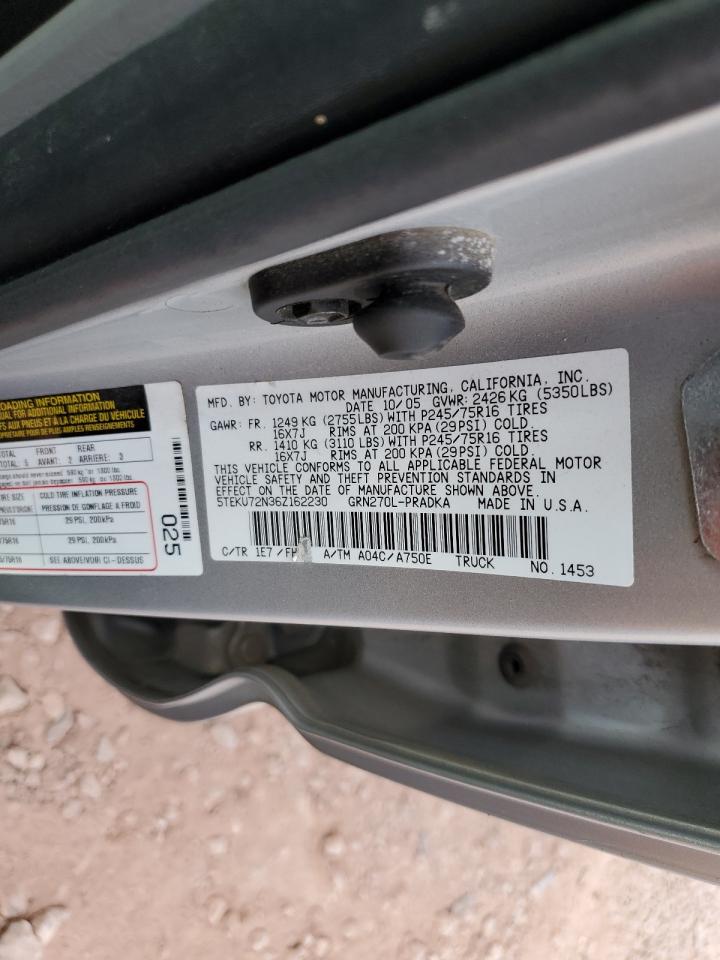 2006 Toyota Tacoma Double Cab Prerunner Long Bed VIN: 5TEKU72N36Z162230 Lot: 71082535