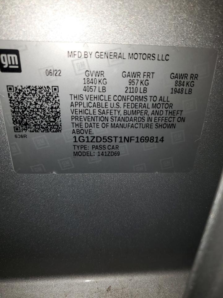 2022 Chevrolet Malibu Lt VIN: 1G1ZD5ST1NF169814 Lot: 84850725