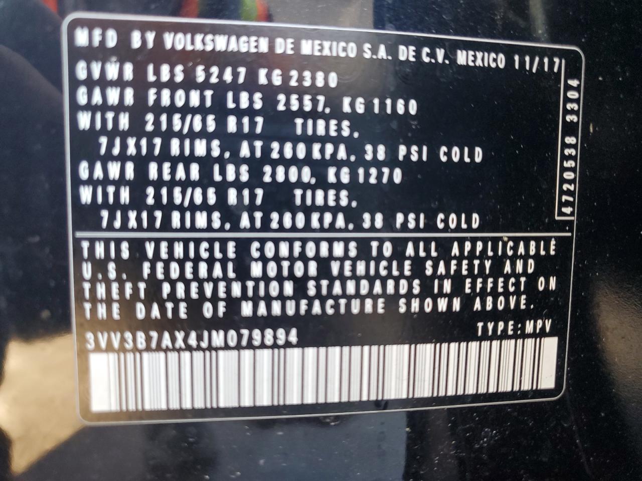 2018 Volkswagen Tiguan Se VIN: 3VV3B7AX4JM079894 Lot: 83991705