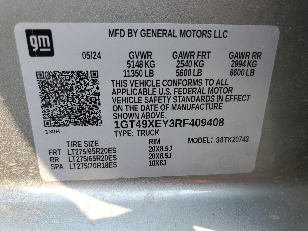 2024 GMC Sierra K2500 Denali Ultimate VIN: 1GT49XEY3RF409408 Lot: 80375085