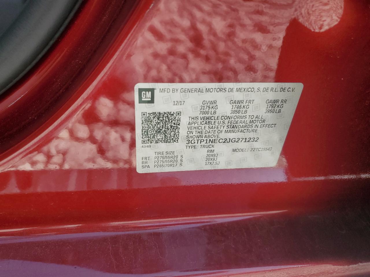 2018 GMC Sierra C1500 Slt VIN: 3GTP1NEC2JG271232 Lot: 81015425