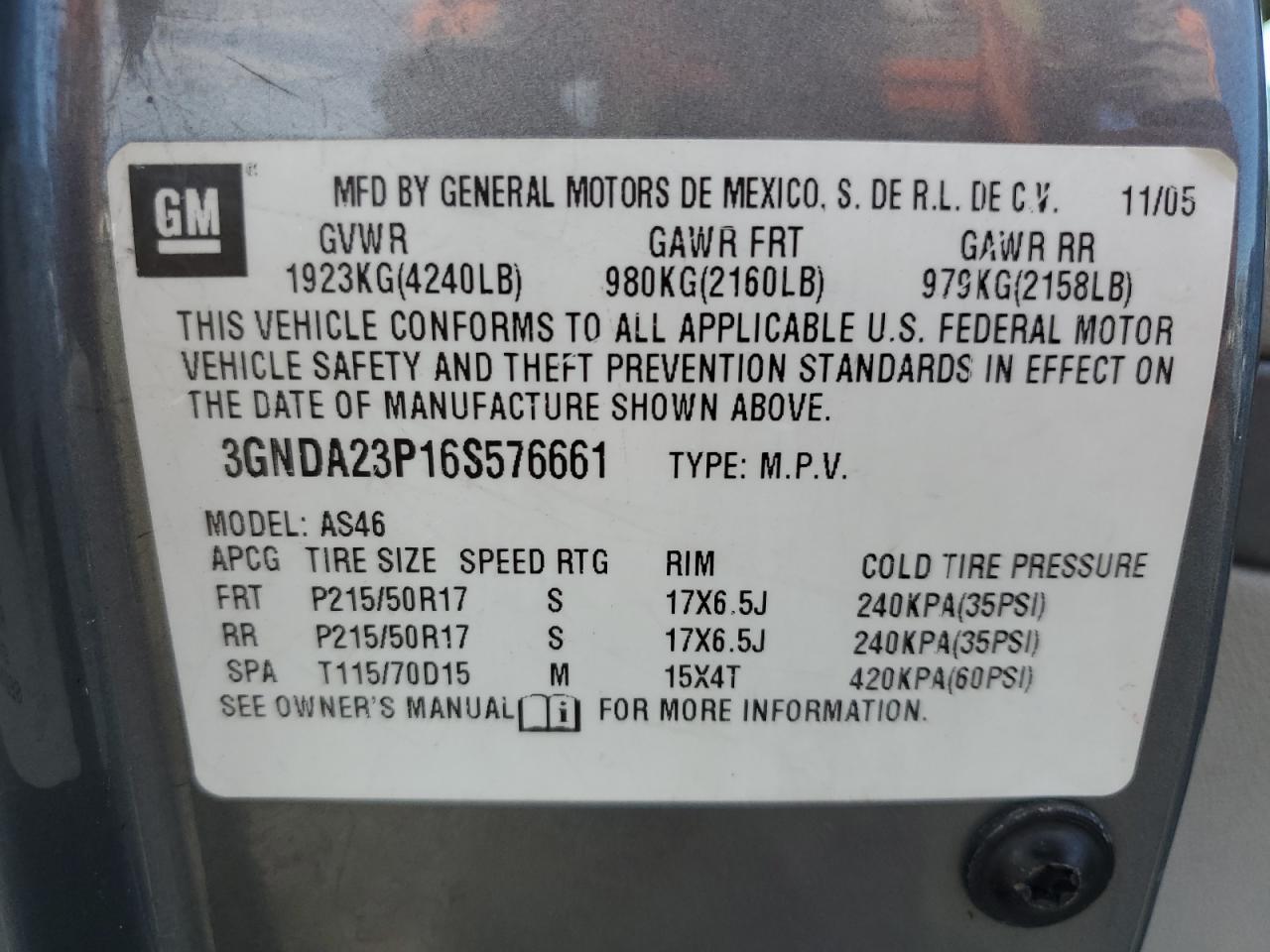 2006 Chevrolet Hhr Lt VIN: 3GNDA23P16S576661 Lot: 71118055