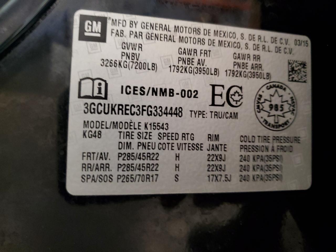 2015 Chevrolet Silverado K1500 Lt VIN: 3GCUKREC3FG334448 Lot: 82062875