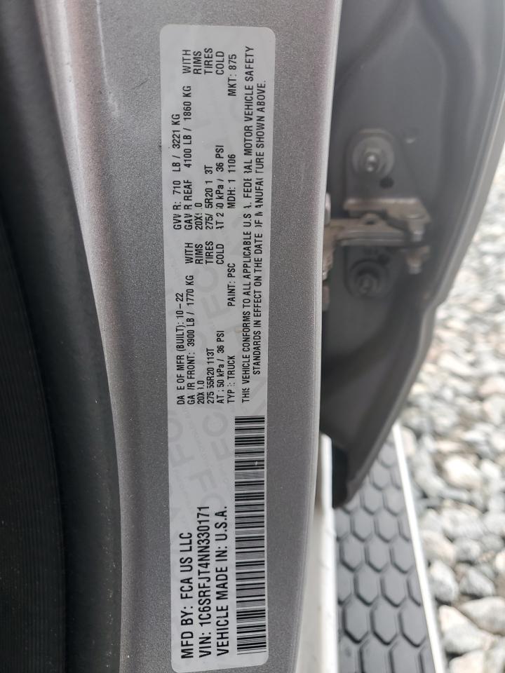 2022 Ram 1500 Laramie VIN: 1C6SRFJT4NN330171 Lot: 84052175