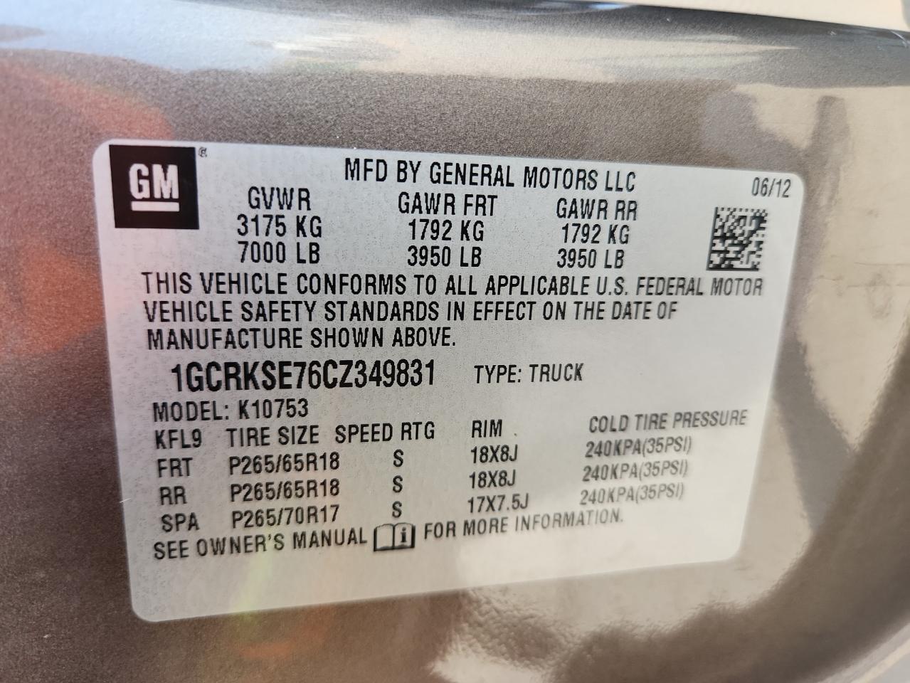 2012 Chevrolet Silverado K1500 Lt VIN: 1GCRKSE76CZ349831 Lot: 71111085