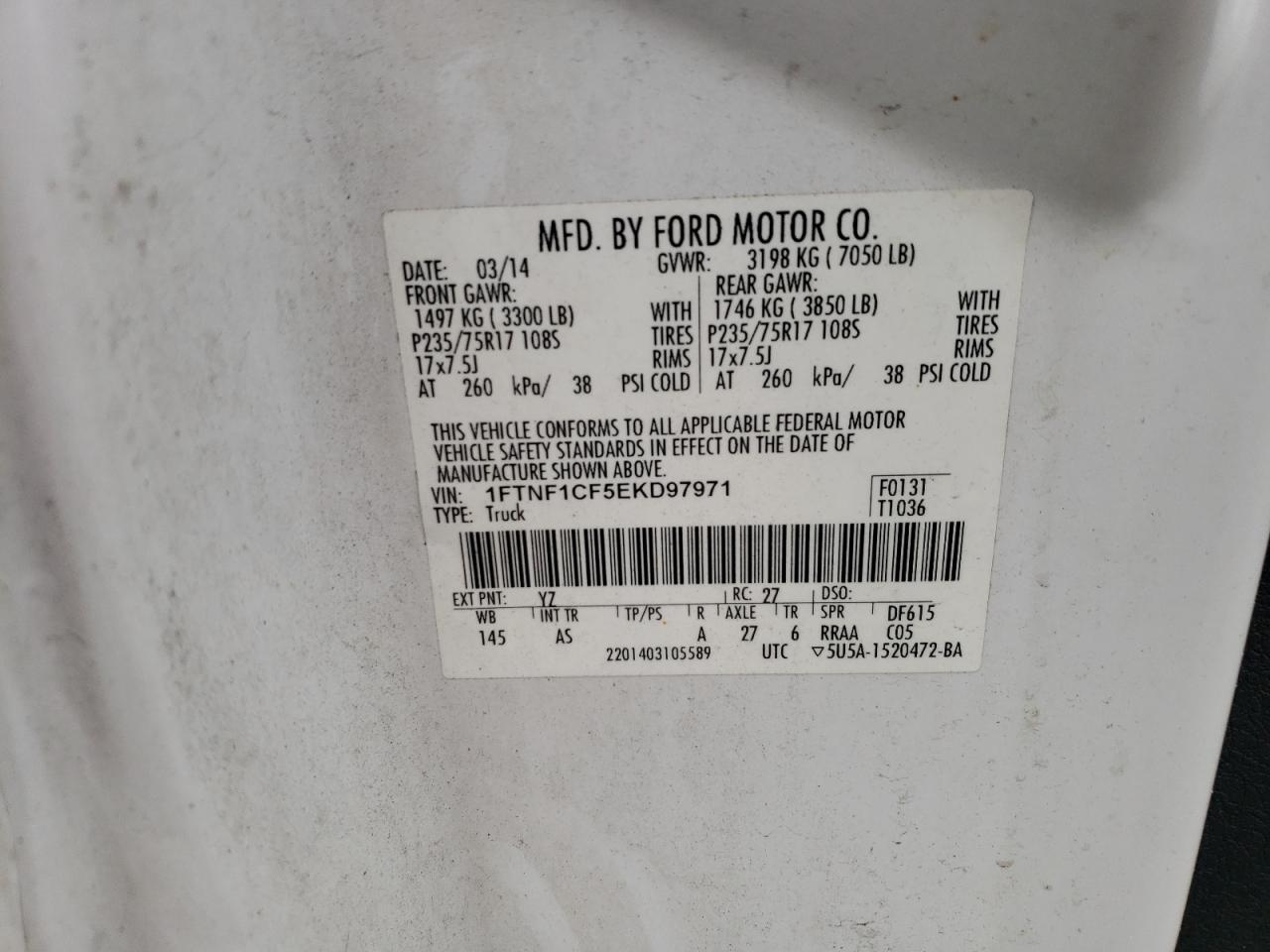 2014 Ford F150 VIN: 1FTNF1CF5EKD97971 Lot: 94277675