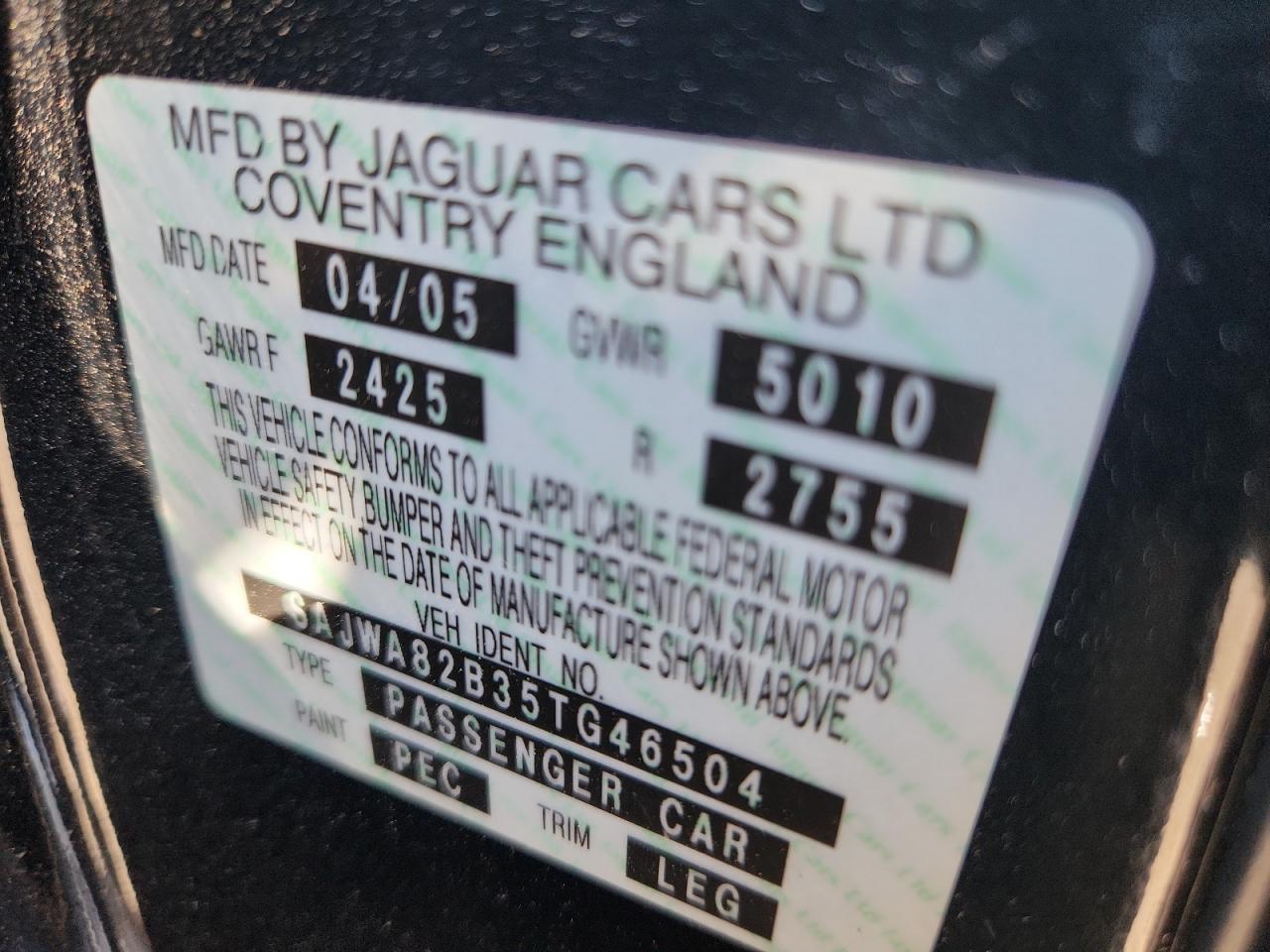 2005 Jaguar Super V8 VIN: SAJWA82B35TG46504 Lot: 71552735