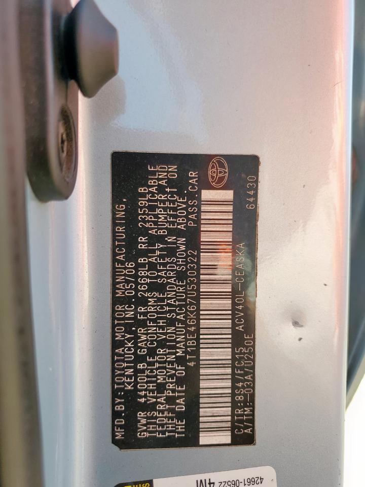 2007 Toyota Camry Ce VIN: 4T1BE46K67U530322 Lot: 71211465