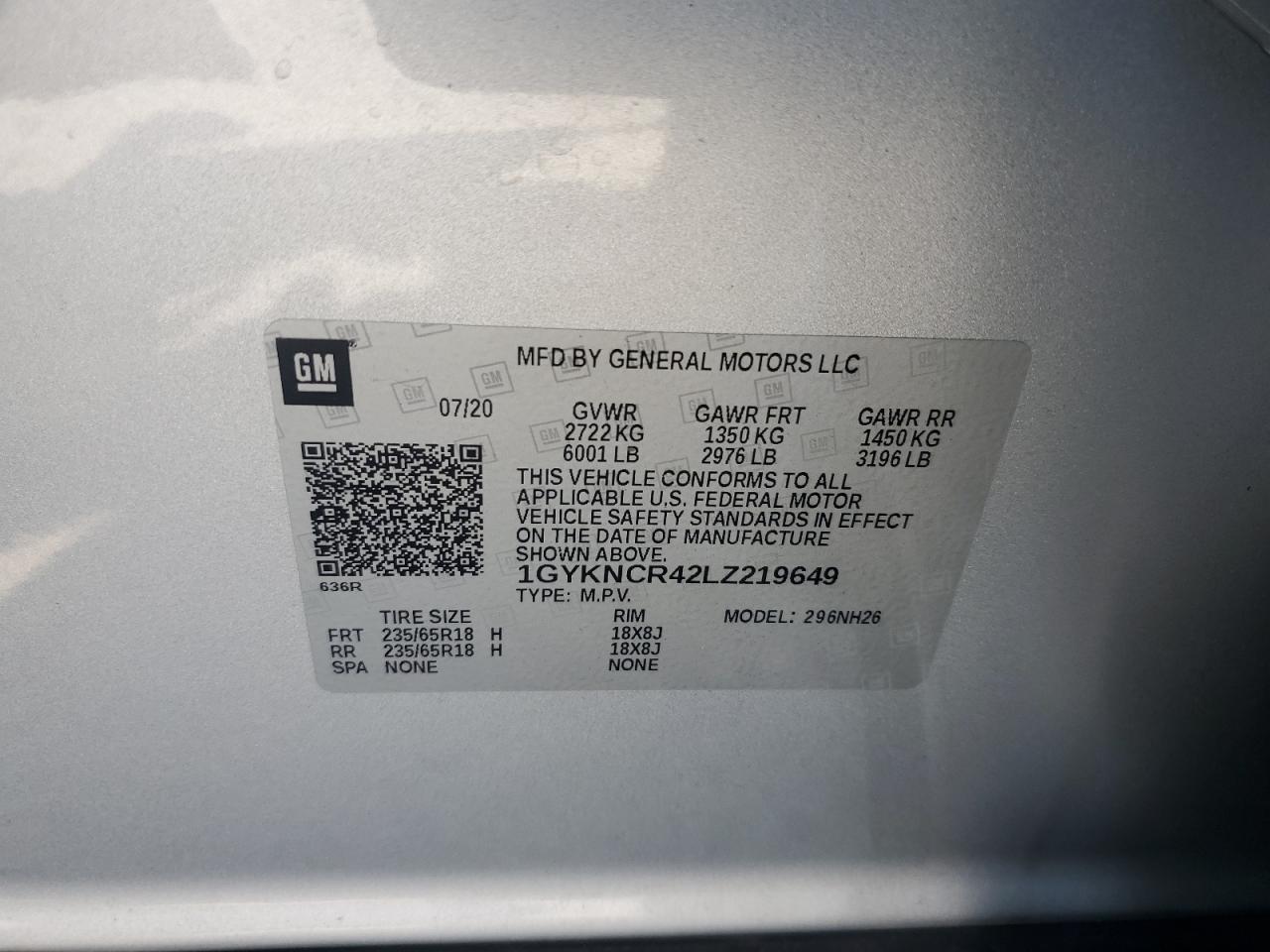 2020 Cadillac Xt5 Premium Luxury VIN: 1GYKNCR42LZ219649 Lot: 81113925