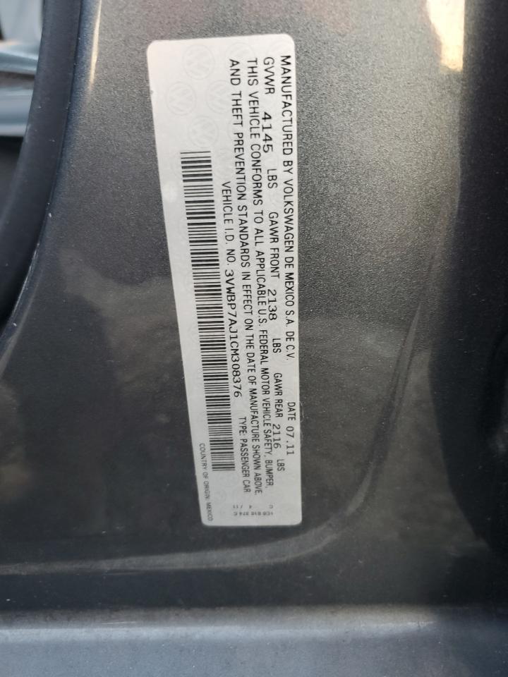 2012 Volkswagen Jetta Se VIN: 3VWBP7AJ1CM308376 Lot: 80414065