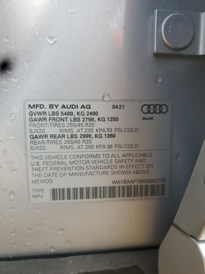 2021 Audi Q5 Premium Plus VIN: WA1BAAFY0M2082776 Lot: 71736215