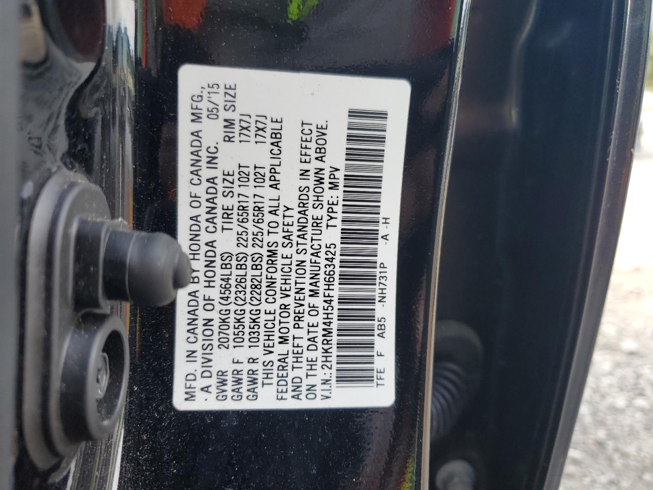 2015 Honda Cr-V Ex VIN: 2HKRM4H54FH663425 Lot: 71111585