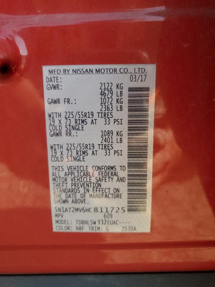 2017 Nissan Rogue Sv VIN: 5N1AT2MV6HC811725 Lot: 81024585