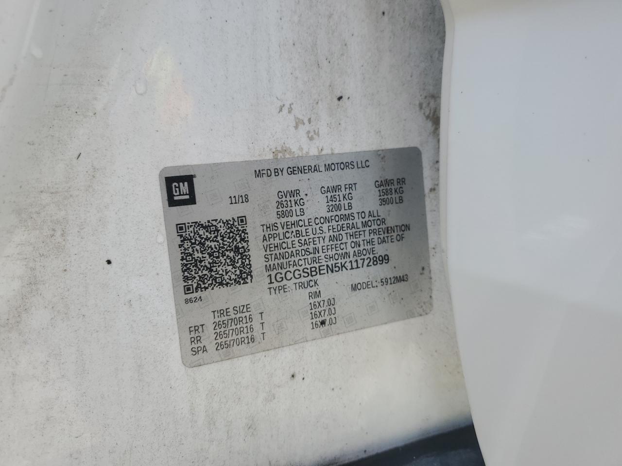 2019 Chevrolet Colorado VIN: 1GCGSBEN5K1172899 Lot: 71038815