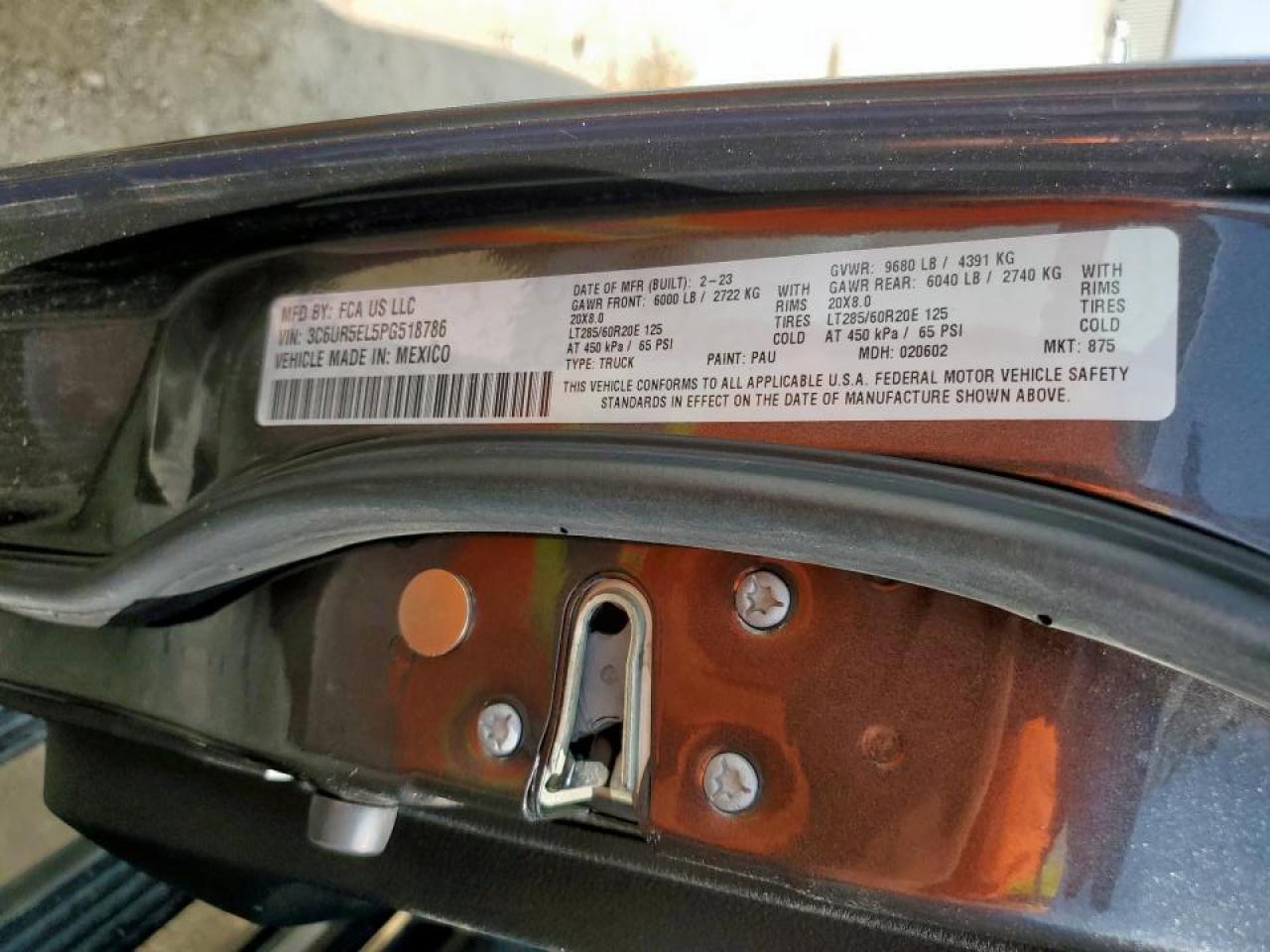 2023 Ram 2500 Powerwagon VIN: 3C6UR5EL5PG518786 Lot: 70058825