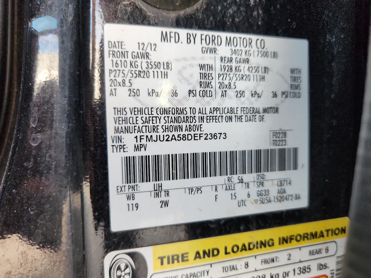 2013 Ford Expedition Limited VIN: 1FMJU2A58DEF23673 Lot: 80460205