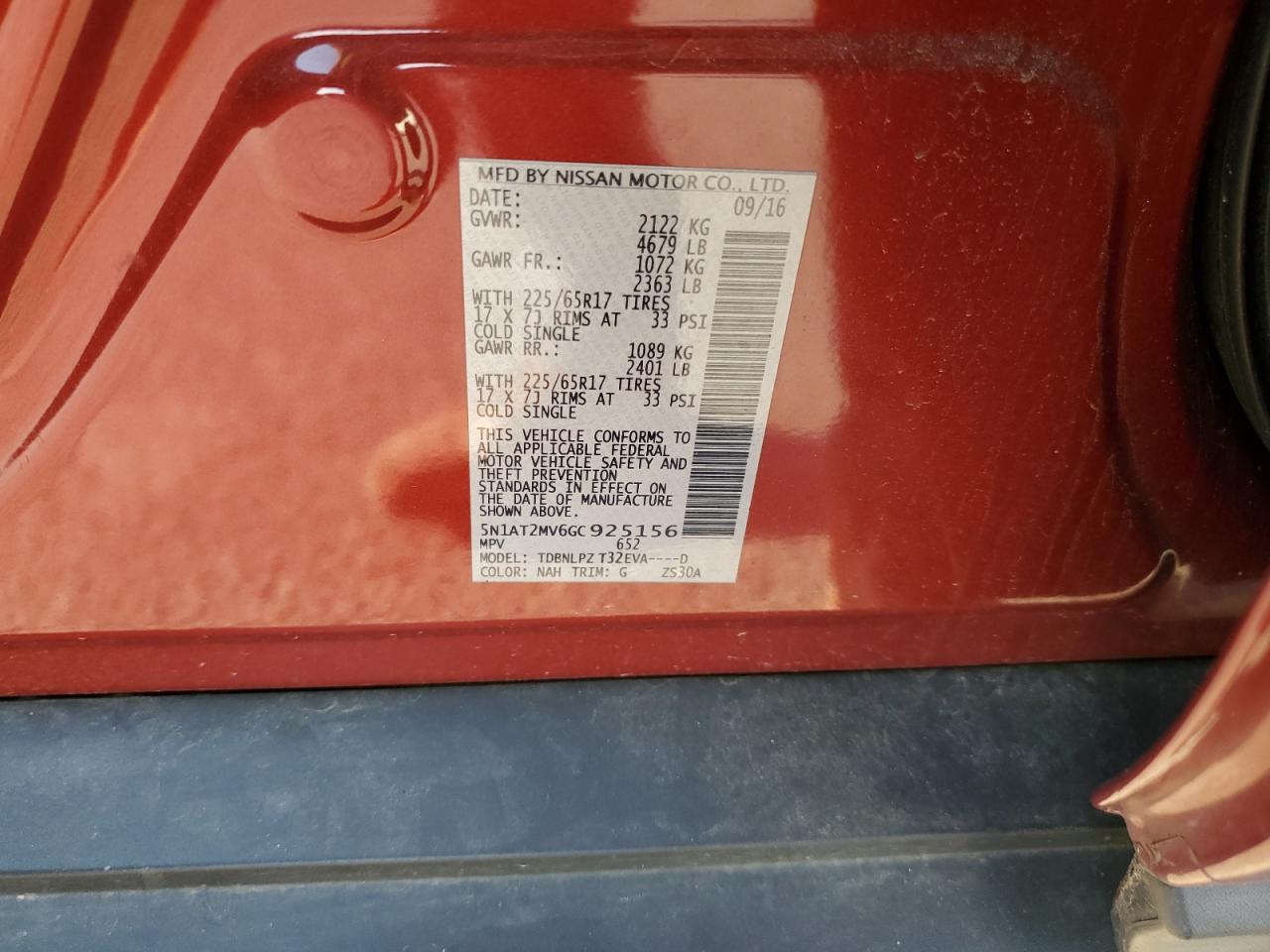 2016 Nissan Rogue S VIN: 5N1AT2MV6GC925156 Lot: 81755945