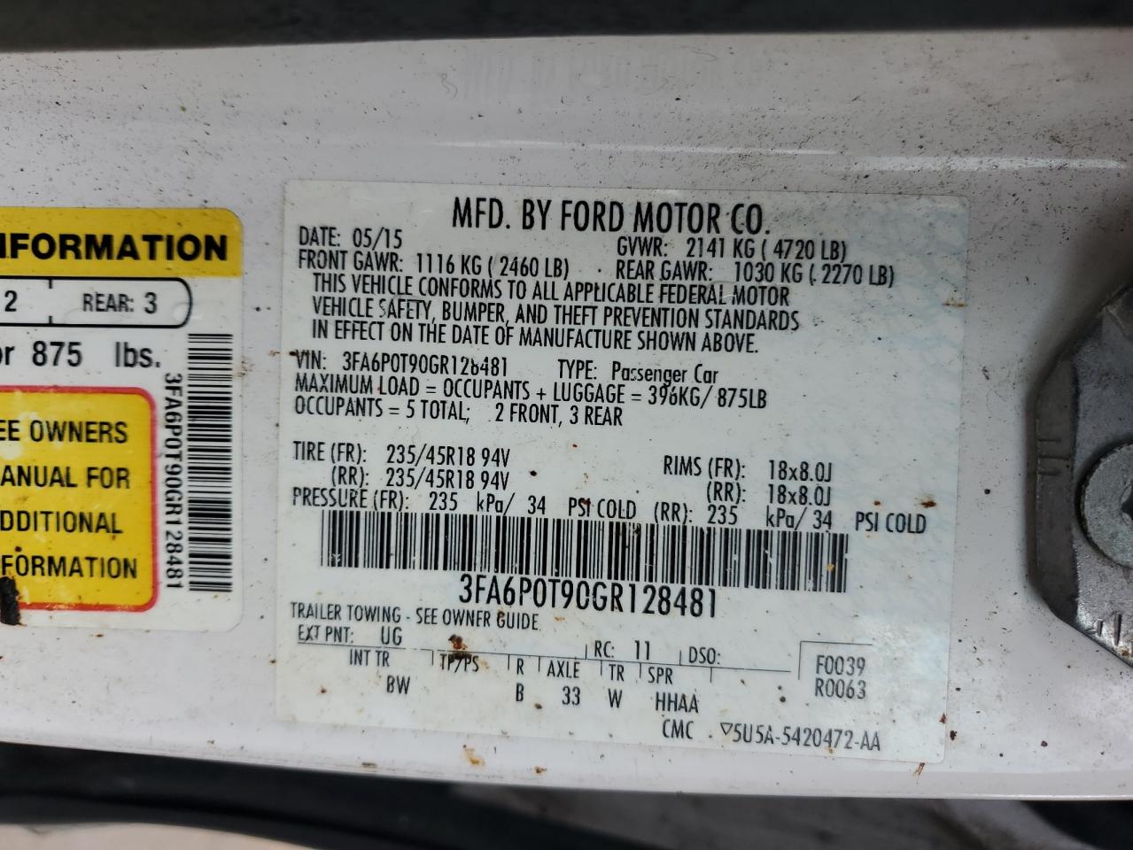 2016 Ford Fusion Se VIN: 3FA6P0T90GR128481 Lot: 82056495