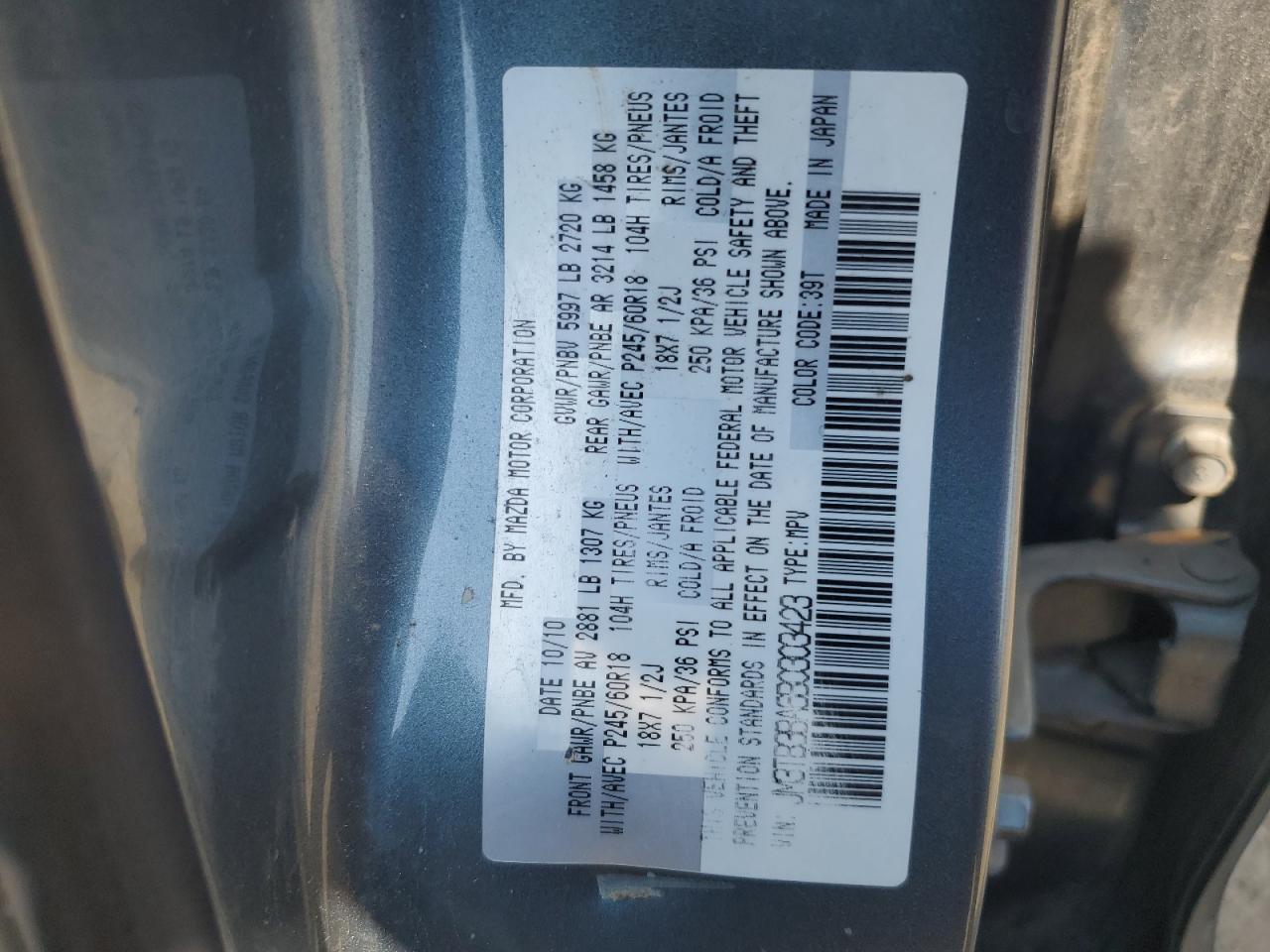 2011 Mazda Cx-9 VIN: JM3TB3BA6B0303423 Lot: 80193355