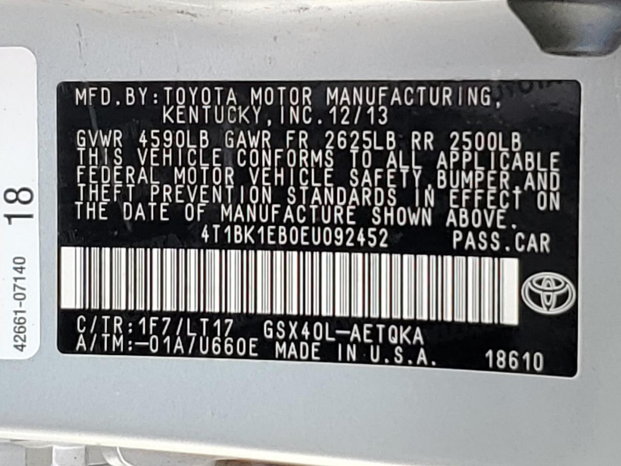 2014 Toyota Avalon Base VIN: 4T1BK1EB0EU092452 Lot: 84057895