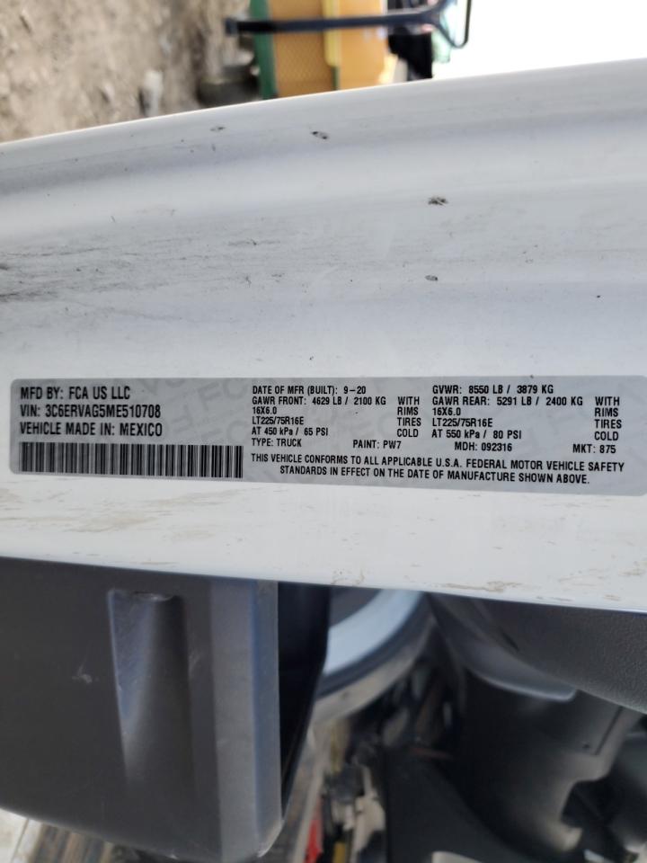 2021 Ram Promaster 1500 1500 Standard VIN: 3C6ERVAG5ME510708 Lot: 83782265