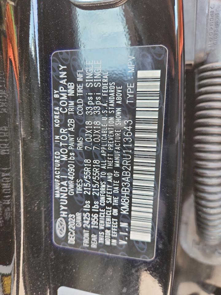 2024 Hyundai Kona Sel VIN: KM8HB3AB2RU113643 Lot: 80179735