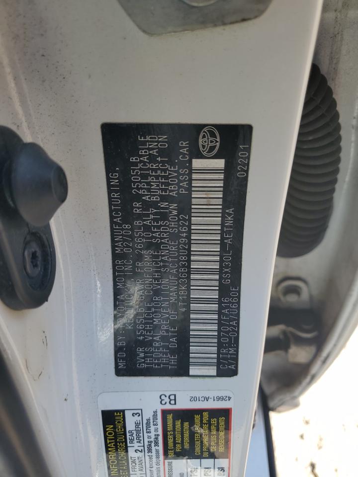 2008 Toyota Avalon Xl VIN: 4T1BK36B38U294622 Lot: 68101125