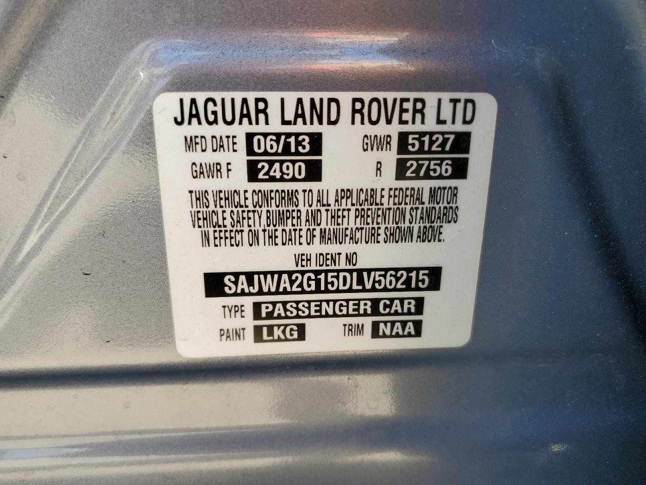 2013 Jaguar Xjl Portfolio VIN: SAJWA2G15DLV56215 Lot: 80989305