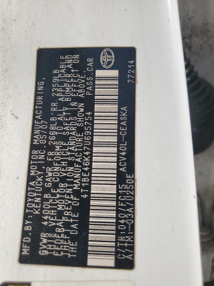 2007 Toyota Camry Ce VIN: 4T1BE46K47U695754 Lot: 81263015