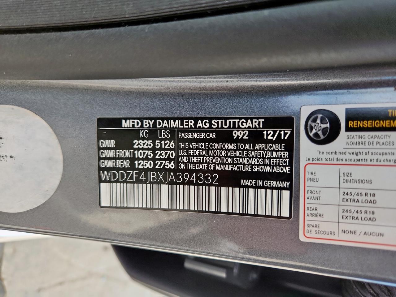 2018 Mercedes-Benz E 300 VIN: WDDZF4JBXJA394332 Lot: 81428975