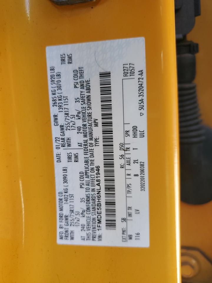 2022 Ford Bronco Base VIN: 1FMDE5BH6NLA81946 Lot: 81836175