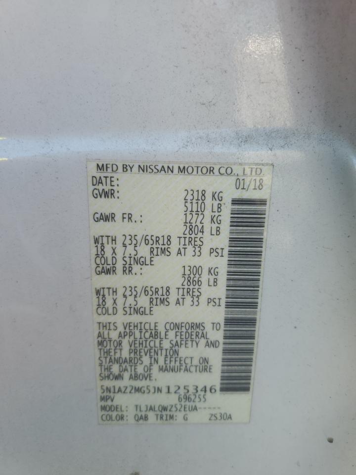 2018 Nissan Murano S VIN: 5N1AZ2MG5JN125346 Lot: 71292025