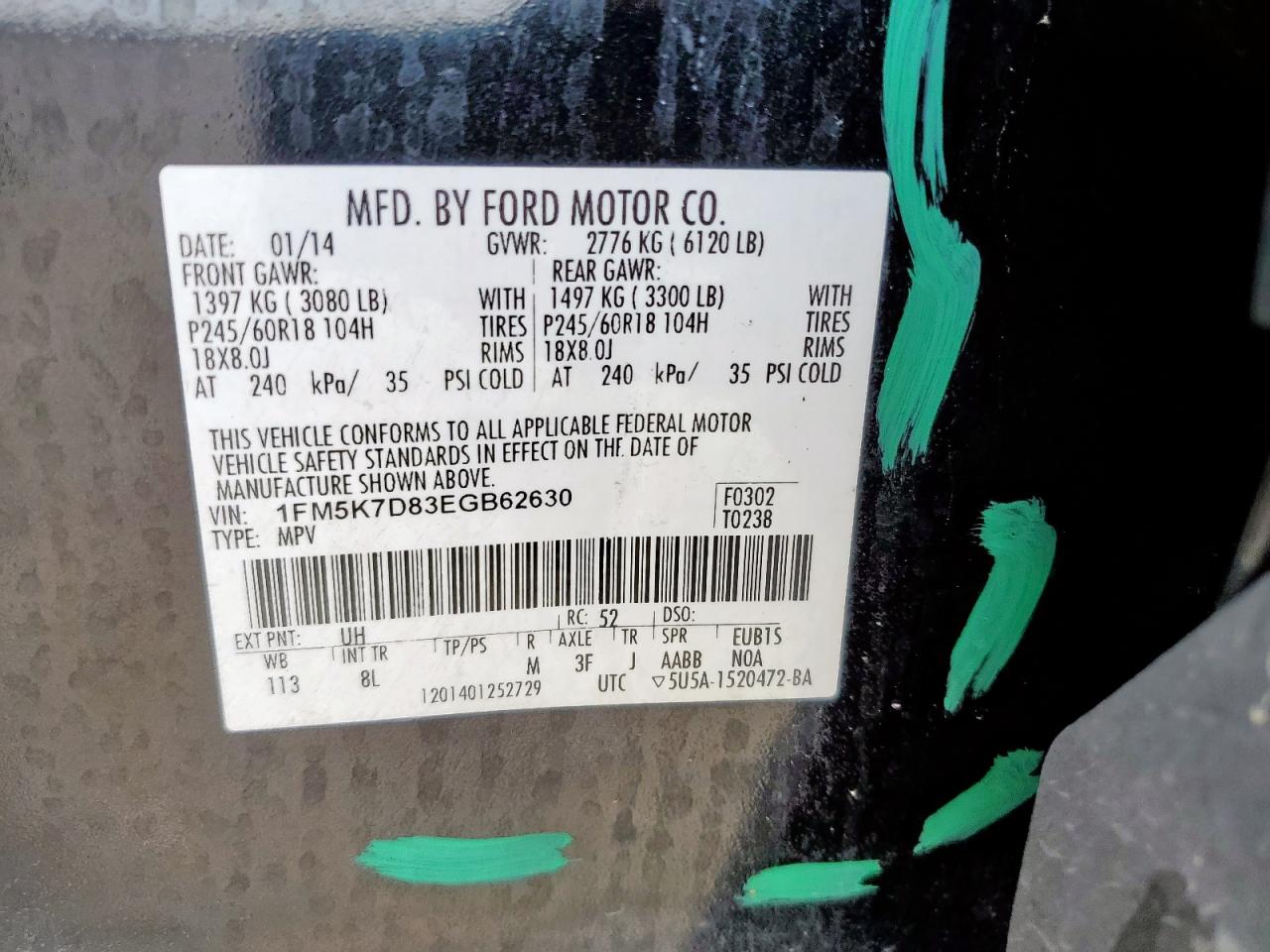 2014 Ford Explorer Xlt VIN: 1FM5K7D83EGB62630 Lot: 80541635