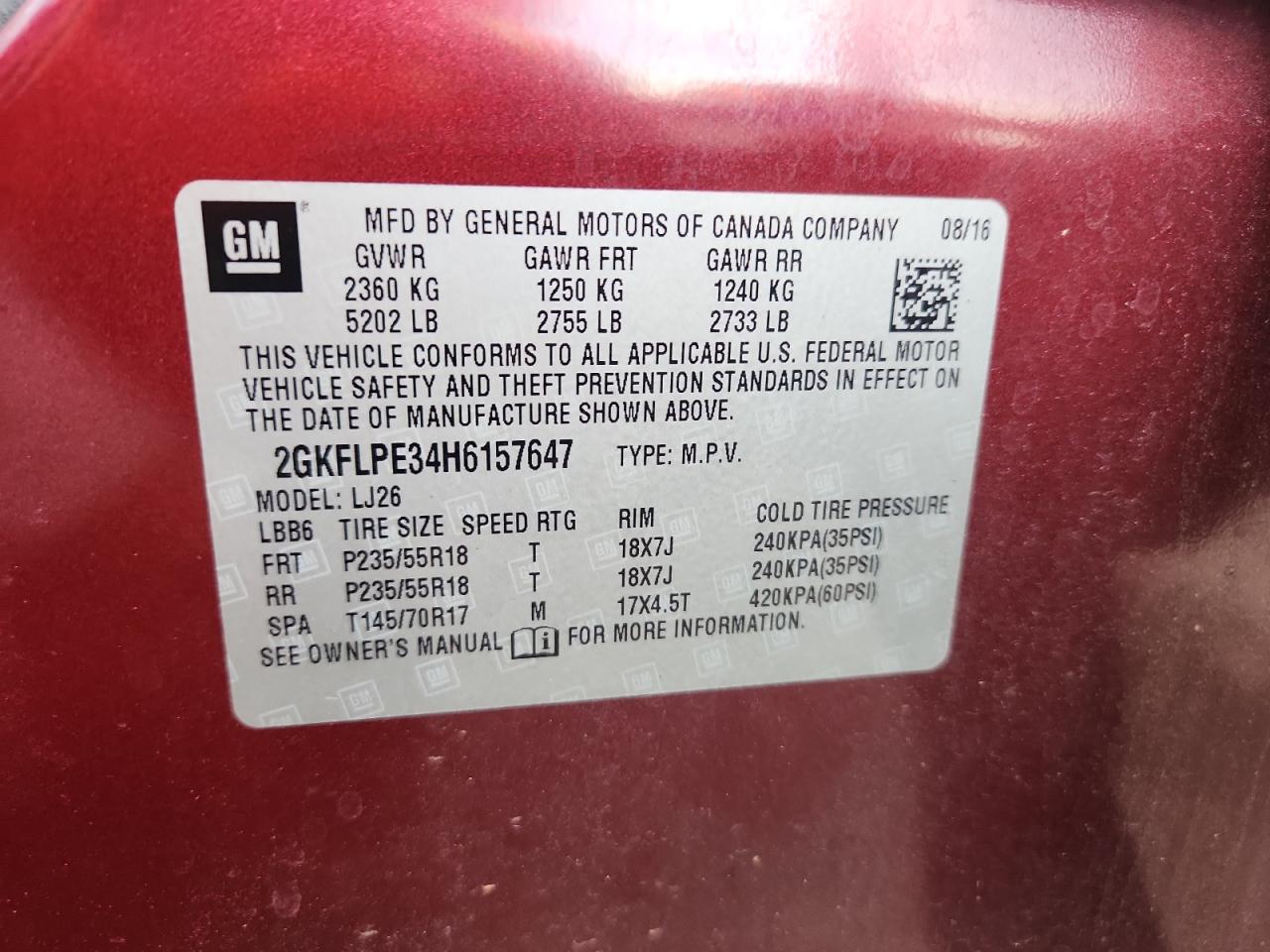 2017 GMC Terrain Slt VIN: 2GKFLPE34H6157647 Lot: 82114345