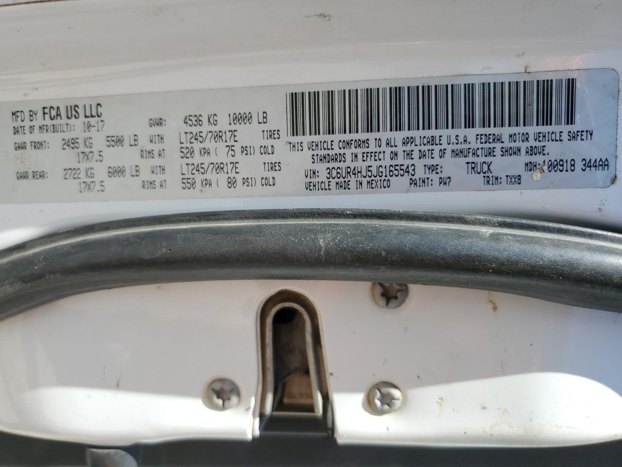 2018 Ram 2500 St VIN: 3C6UR4HJ5JG165543 Lot: 64363325